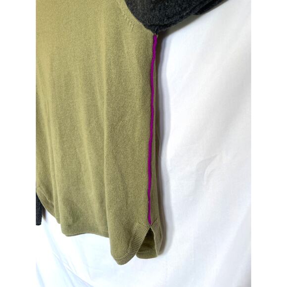 Lisa Todd Wool Cashmere Olive Green Purple Colorblock Crew Sweater, Medium - Picture 3 of 5
